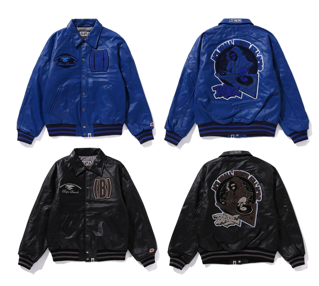 A BATHING APE (B)APE LEATHER VARSITY JACKET – happyjagabee store