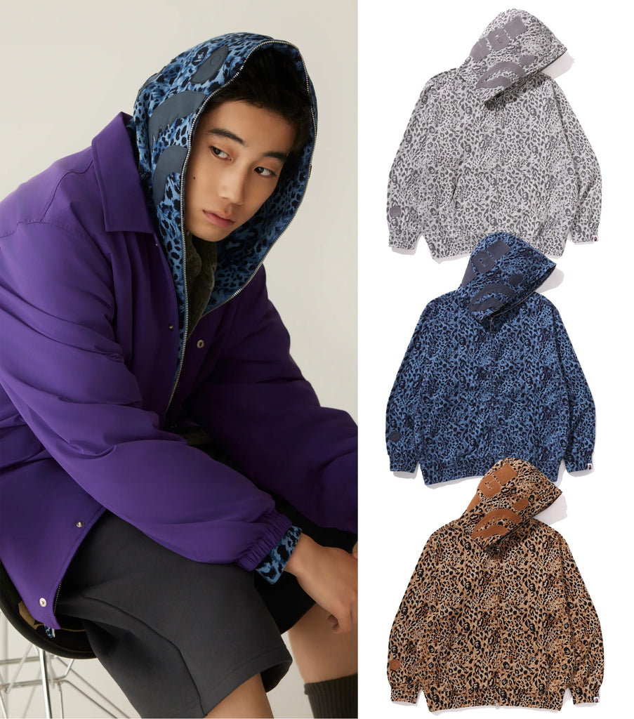 A BATHING APE WILD LEOPARD PATTERN SHARK RELAXED FULL ZIP