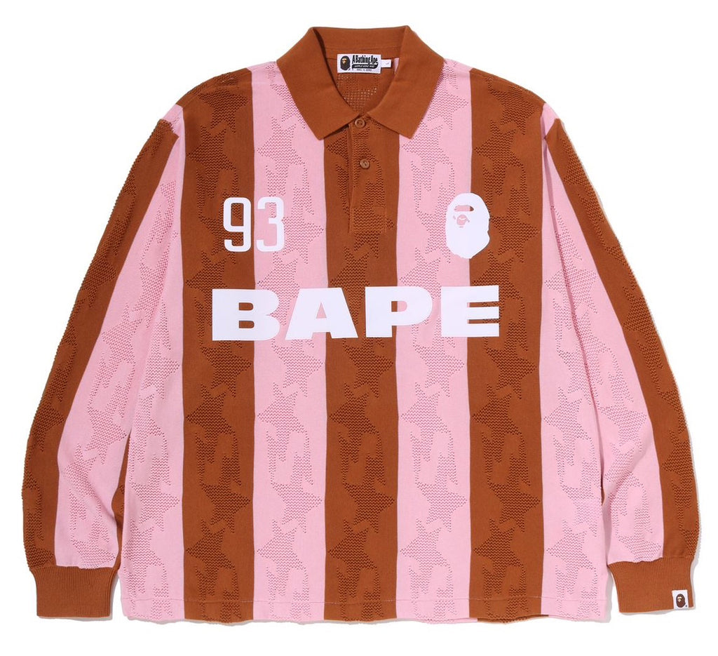 A BATHING APE STA STRIPE PATTERN JACQUARD MULTI LOGO RELAXED FIT L