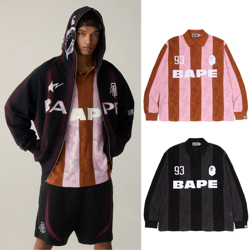 A BATHING APE STA STRIPE PATTERN JACQUARD MULTI LOGO RELAXED FIT L