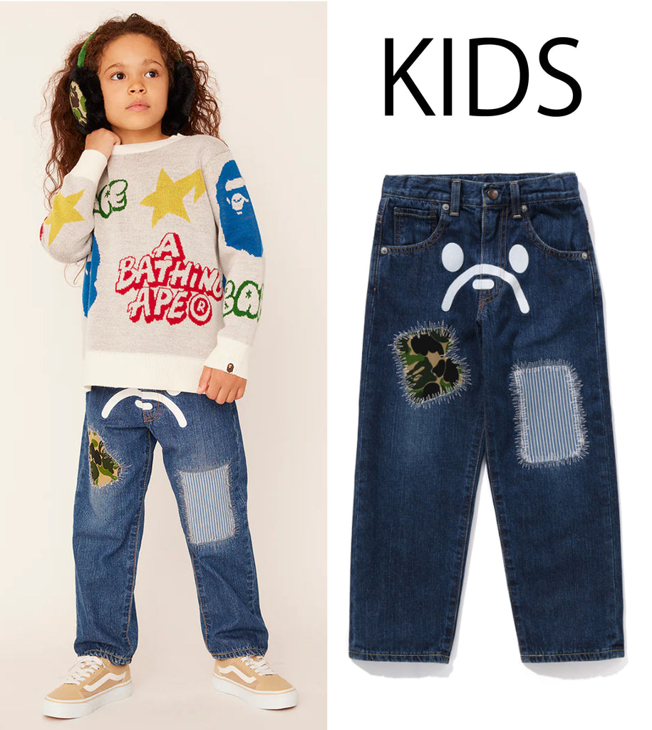 APE BAPE KAWS BABY MILO SHARK デニム　パンツ　s APE BAPE KAWS BABY MILO デニム ファレルカモ パンツ - メルカリ