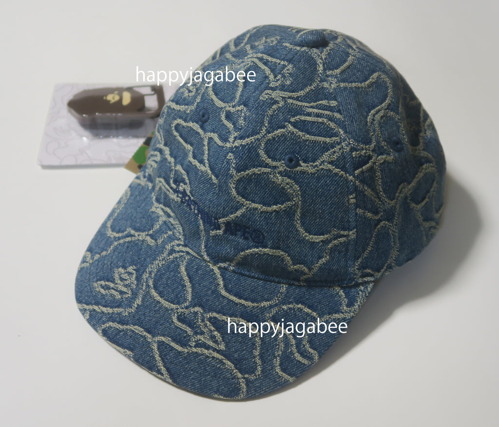 A BATHING APE LINE CAMO JACQUARD MULTI LOGO DENIM CAP