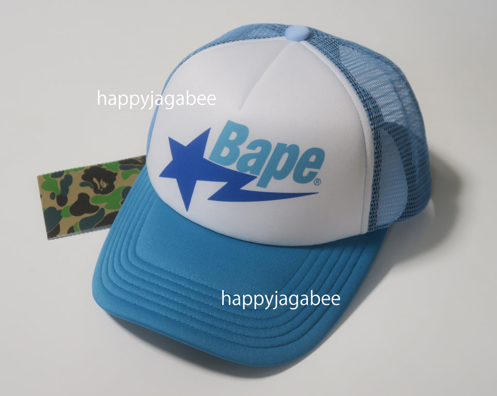 A BATHING APE Bapesta メッシュキャップ ネイビー 00s A Bathing Ape Sta Ape Head Leather Patched Mesh Cap blue