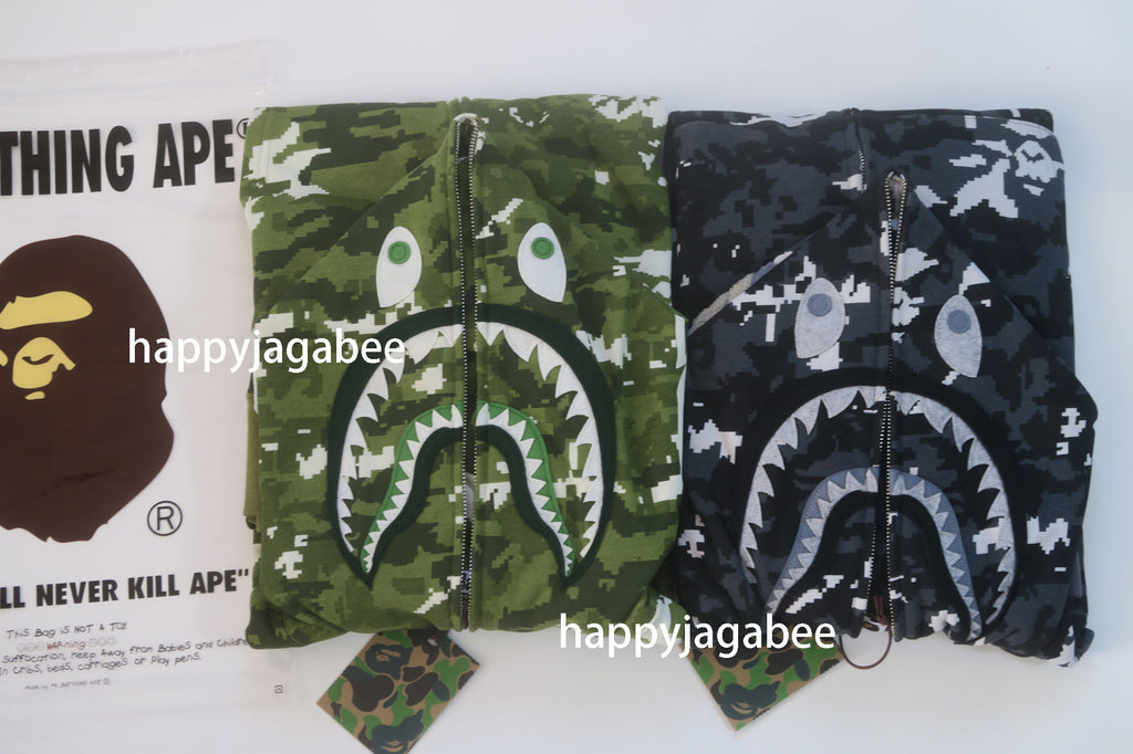 A BATHING APE MULTI PIXEL CAMO SHARK REGULAR FIT FULL ZIP HOODIE