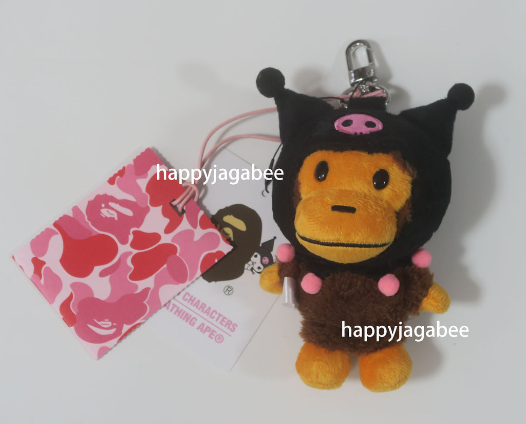 【 BAPE X KUROMI 】PLUSH DOLL KEYCHAIN A BATHING APE BAPE x Sanrio Hello Kitty Kuromi Plush Keychain 2pc