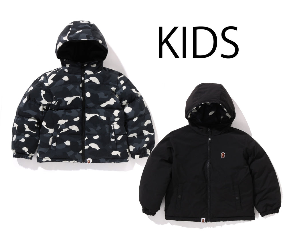 A BATHING APE BAPE KIDS CITY CAMO REVERSIBLE HOODIE DOWN JACKET