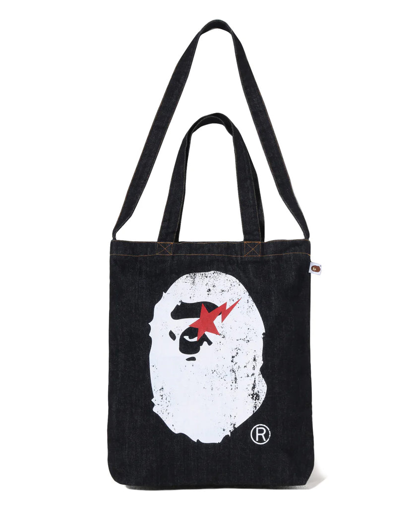 A BATHING APE JAPAN DENIM COLLECTION APE HEAD DENIM 2WAY TOTE BAG