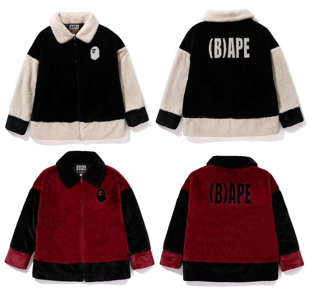 エイプファージャケット A BATHING APE アベイシングエイプ フロントロゴ刺繍 フェイク