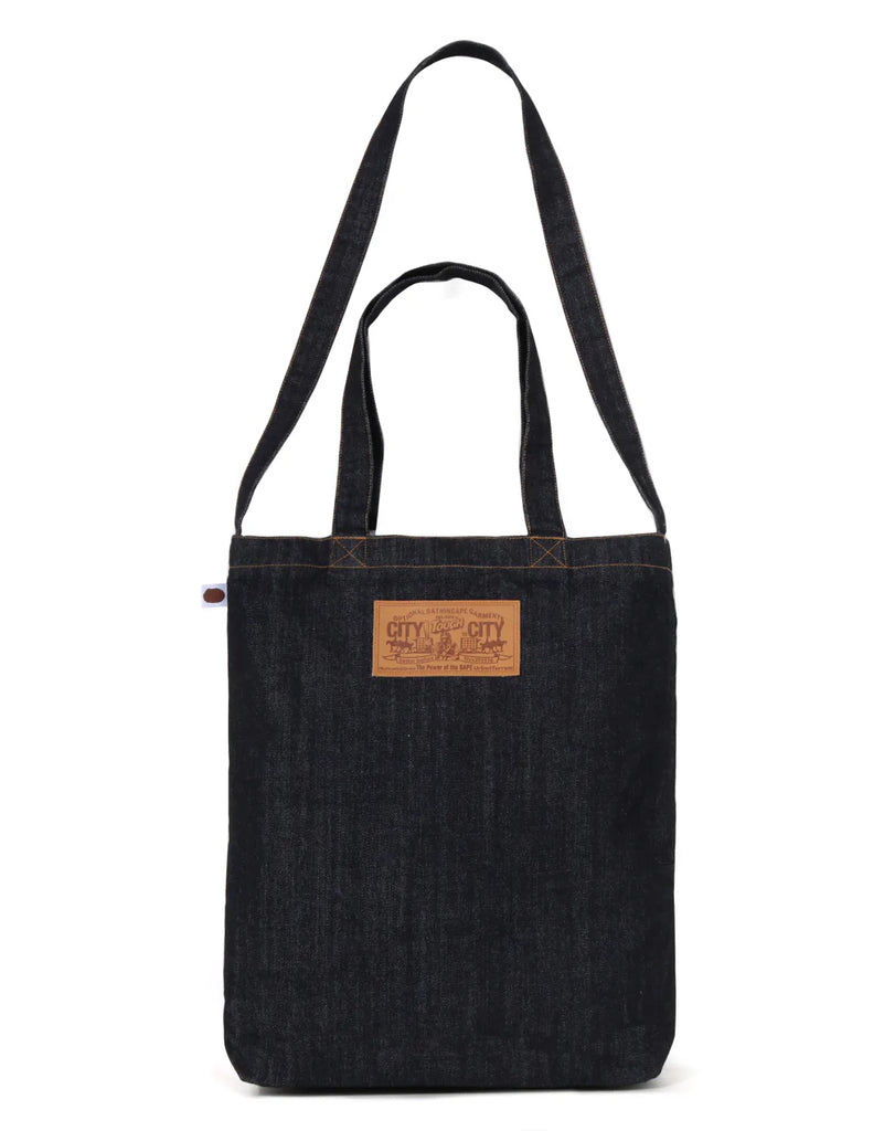 A BATHING APE JAPAN DENIM COLLECTION APE HEAD DENIM 2WAY TOTE BAG