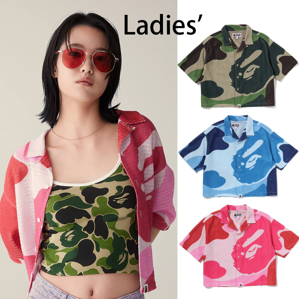 A BATHING APE Ladies' MEGA ABC CAMO OPEN COLLAR SHIRT