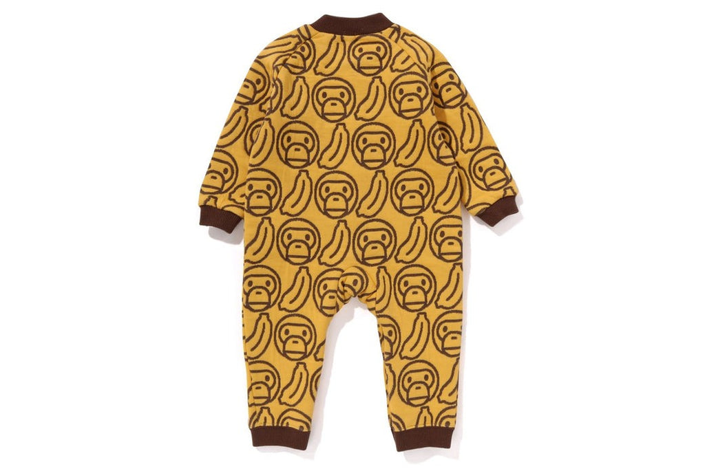 【美品】BAPE KIDS 猿　モンキー柄ロンパース80cm A BATHING APE BAPE KIDS BANANA MILO KNIT JACQUARD COVERALL