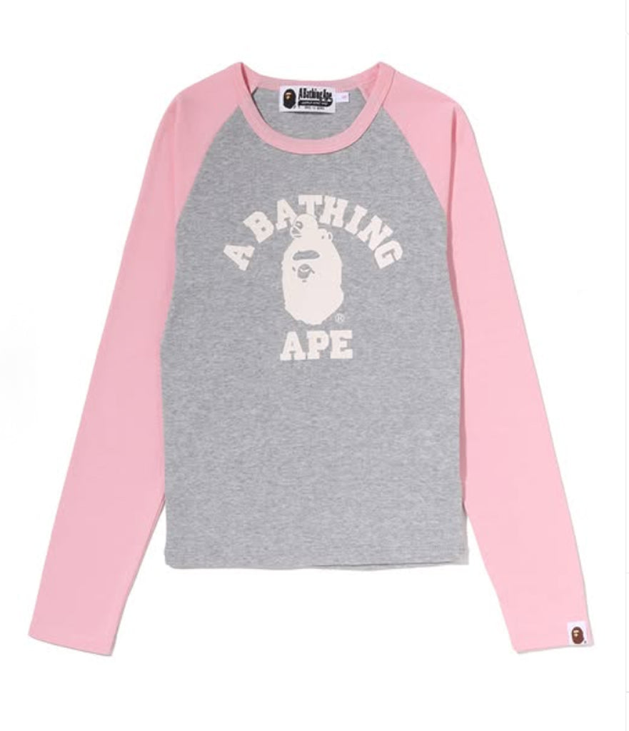 A BATHING APE Ladies' COLLEGE RAGLAN CROPPED L/S TEE