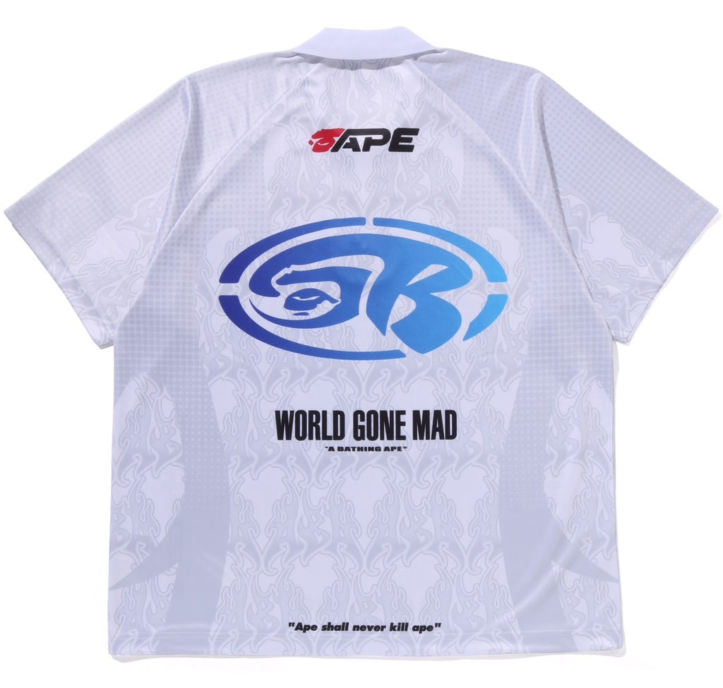 A BATHING APE FLAME PATTERN OVERALL PRINT HALF ZIP RELAXED