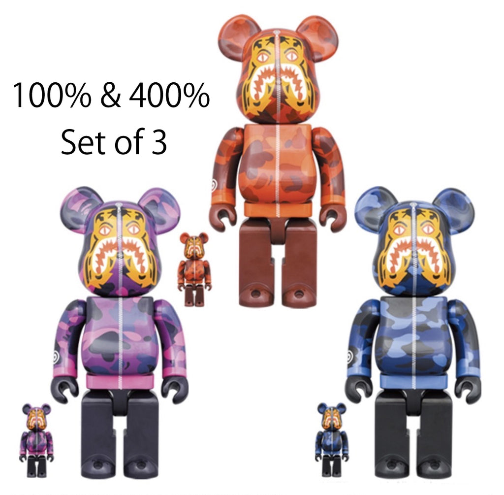 Bearbrick x BAPE ABC Camo Shark 100% & 400% Set Clear Blue