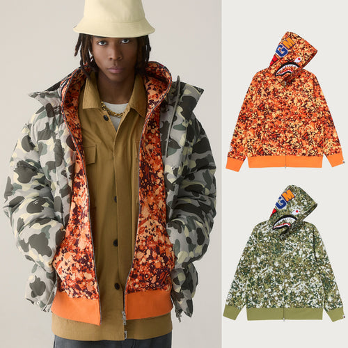 A BATHING APE SPLASH CAMO SHARK FULL ZIP HOODIE