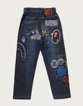 A BATHING APE BAPE KIDS BABY MILO FRIENDS DENIM PRINT SWEAT PANTS