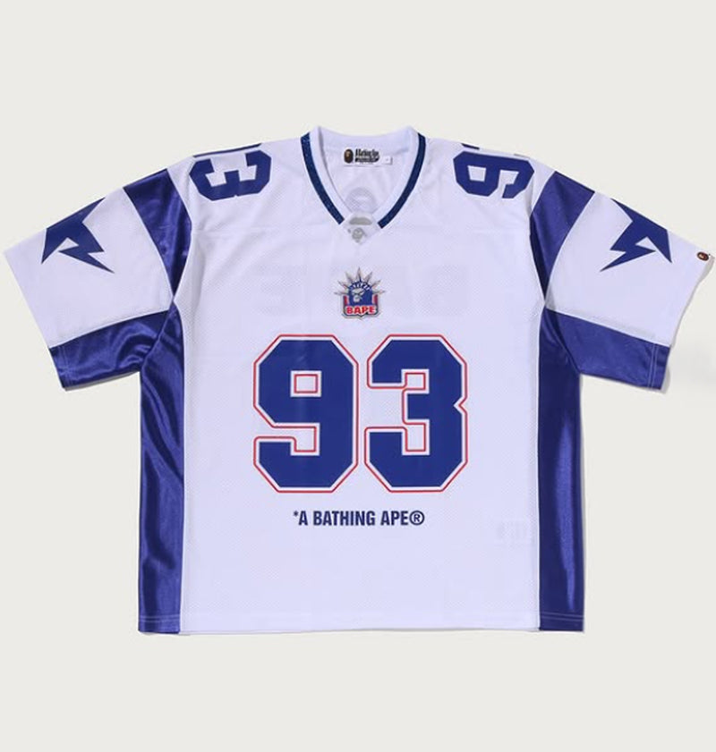 A BATHING APE SOLID CAMO JACQUARD MESH CROPPED FIT FOOTBALL JERSEY