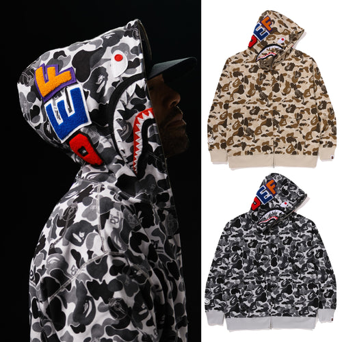 A BATHING APE DEF JAM CAMO SHARK RELAXED FIT FULL ZIP HOODIE
