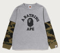 A BATHING APE BAPE KIDS 1ST CAMO COLLEGE LAYERED L/S TEE