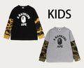 A BATHING APE BAPE KIDS 1ST CAMO COLLEGE LAYERED L/S TEE