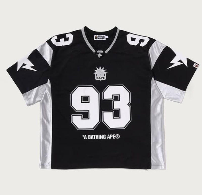 A BATHING APE SOLID CAMO JACQUARD MESH CROPPED FIT FOOTBALL JERSEY