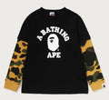 A BATHING APE BAPE KIDS 1ST CAMO COLLEGE LAYERED L/S TEE