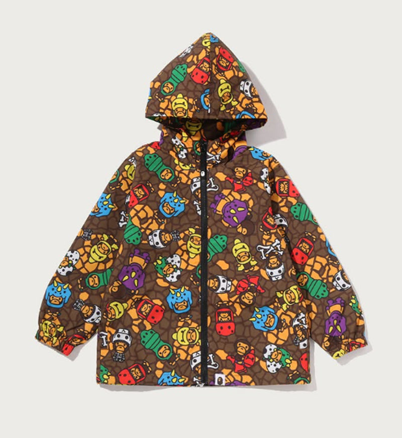 A BATHING APE BAPE KIDS MILO MULTI DINOSAURS PATTERN HOODIE JACKET