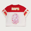 A BATHING APE Ladies' MULTI LOGO FOOTBALL BOXY CROPPED TEE