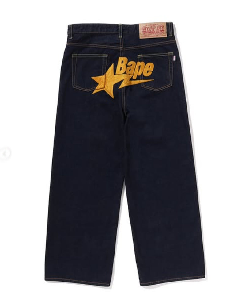 A BATHING APE Ladies' BAPE STA EMBROIDERY BAGGY DENIM PANTS