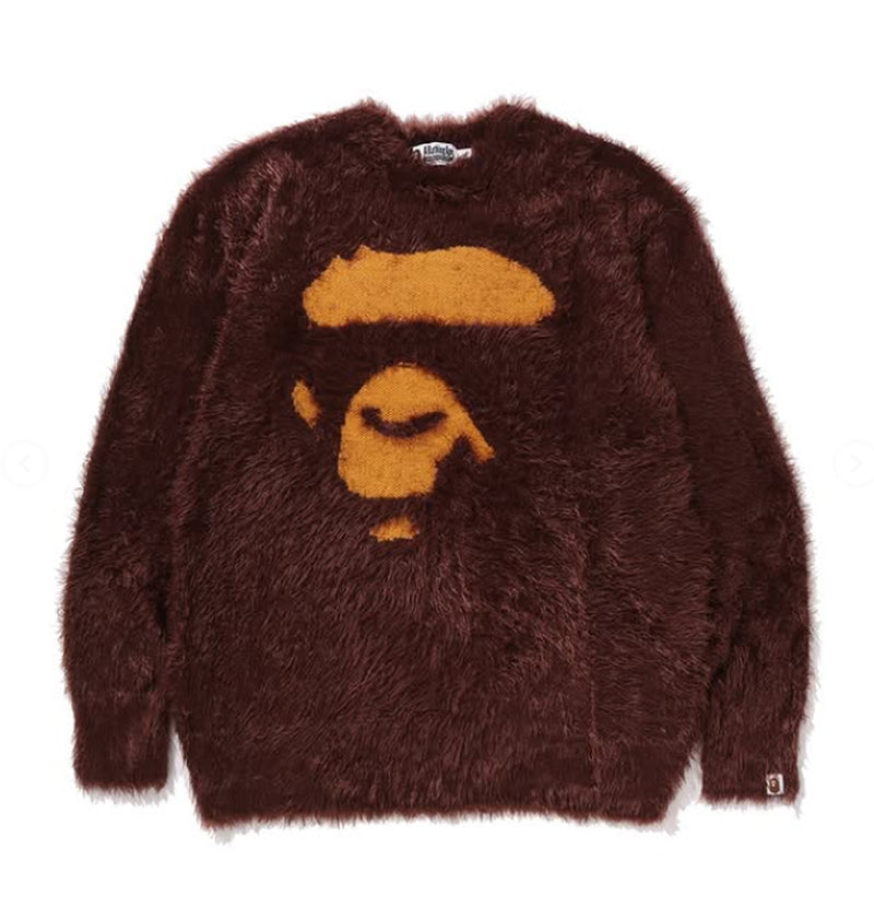 A BATHING APE APE FACE SHAGGY SWEATER