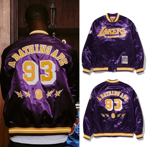 A BATHING APE BAPE x M&N NBA LOS ANGELS LAKERS SATIN JACKET