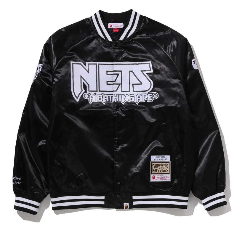 A BATHING APE BAPE x M&N NBA NEW JERSEY NETS SATIN JACKET