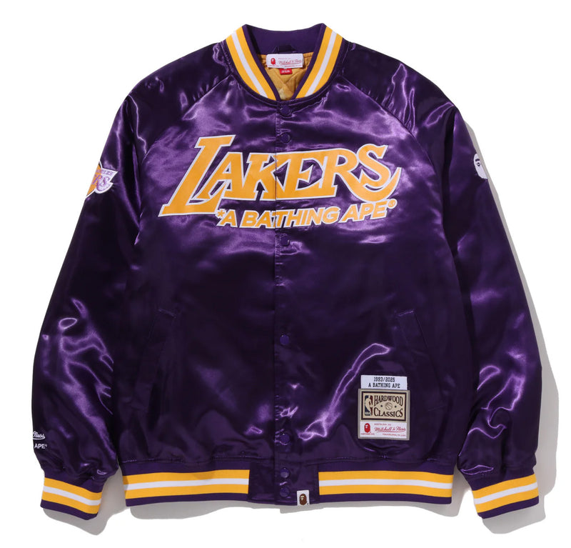 A BATHING APE BAPE x M&N NBA LOS ANGELS LAKERS SATIN JACKET