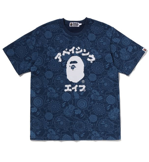 A BATHING APE JAPANESE INDIGO ART CAMO COLLEGE REGULAR FIT TEE