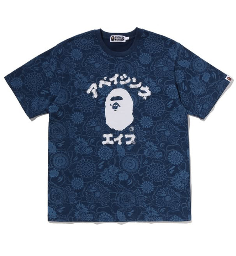 A BATHING APE JAPANESE INDIGO ART CAMO COLLEGE REGUALAR FIT TEE