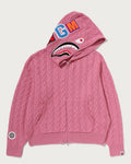A BATHING APE CABLE KNIT SHARK RELAXED FIT FULL ZIP HOODIE