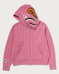 A BATHING APE CABLE KNIT SHARK RELAXED FIT FULL ZIP HOODIE