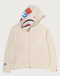 A BATHING APE CABLE KNIT SHARK RELAXED FIT FULL ZIP HOODIE