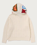 A BATHING APE CABLE KNIT SHARK RELAXED FIT FULL ZIP HOODIE