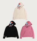 A BATHING APE CABLE KNIT SHARK RELAXED FIT FULL ZIP HOODIE