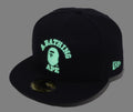 A BATHING APE NEW ERA 59 FIFTY GLOW IN THE DARK COLLEGE CAP - happyjagabee store