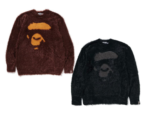 A BATHING APE APE FACE SHAGGY SWEATER