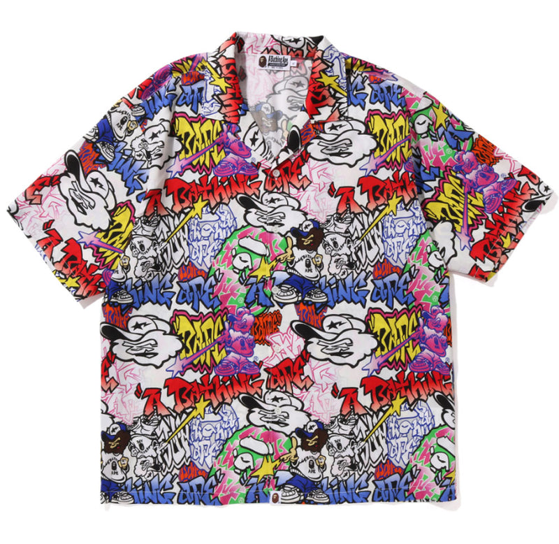 A BATHING APE GRAFFITI PATTERN HAWAIIAN SHIRT