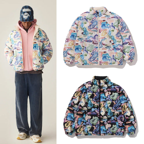 A BATHING APE ART CAMO REVERSIBLE DOWN JACKET