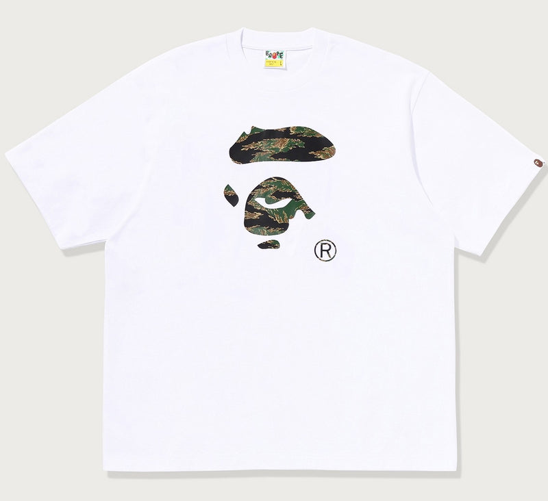 A BATHING APE TIGER CAMO APE FACE RELAXED FIT TEE