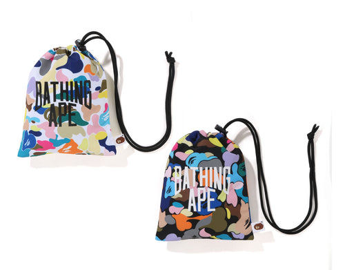 A BATHING APE MULTI CAMO NYC LOGO KINCHAKU BAG