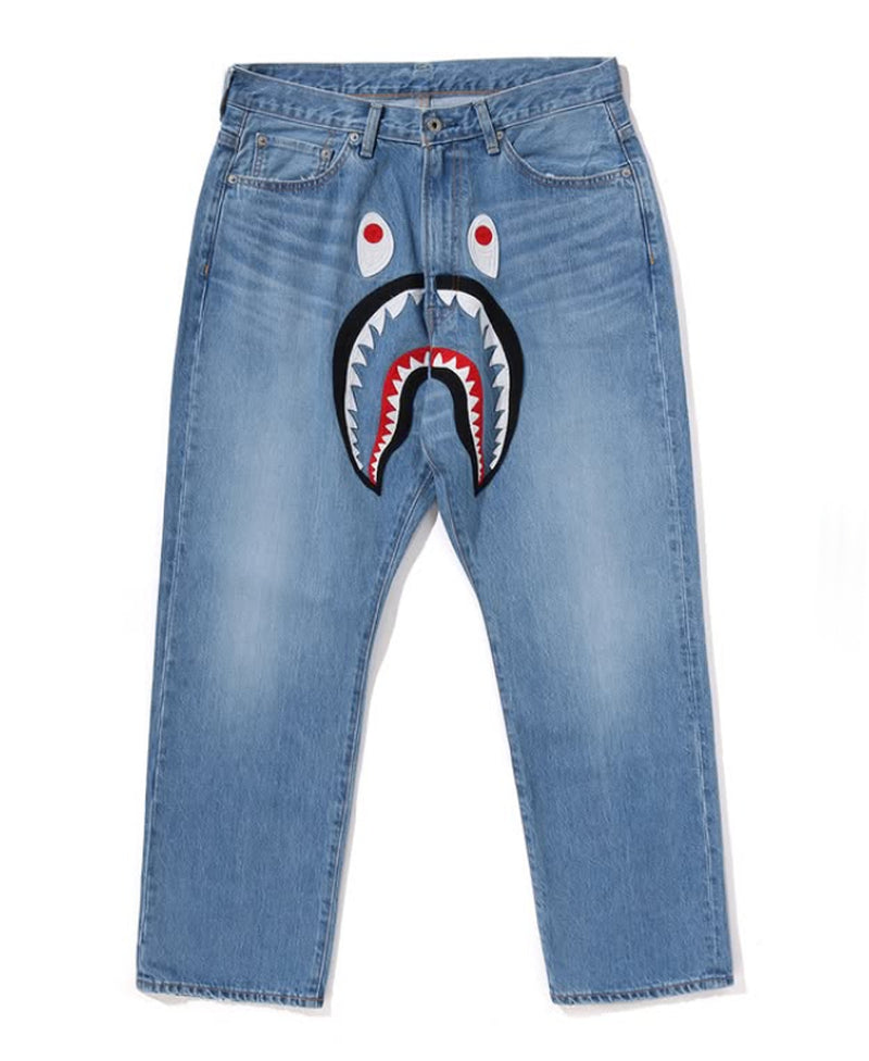 A BATHING APE SHARK LOOSE FIT 13OZ DENIM PANTS