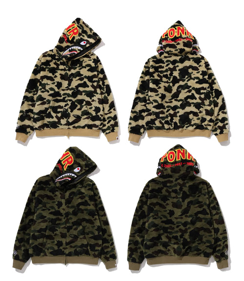 A BATHING APE 1ST CAMO 2ND SHARK BOA HOODIE JACKET