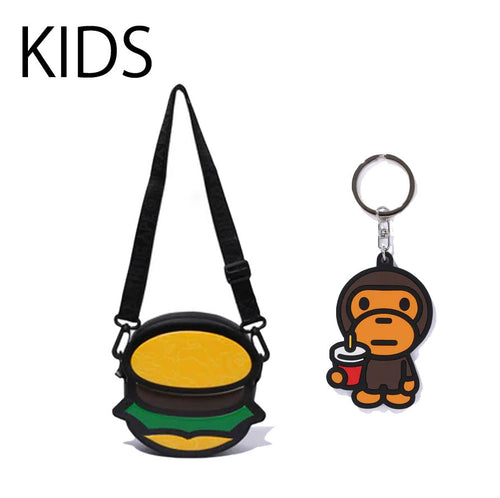 A BATHING APE BAPE KIDS HAMBURGER MINI SHOULDER BAG w/ KEYCHAIN