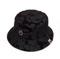 A BATHING APE CAMO FLOCKED DENIM ONE POINT BUCKET HAT